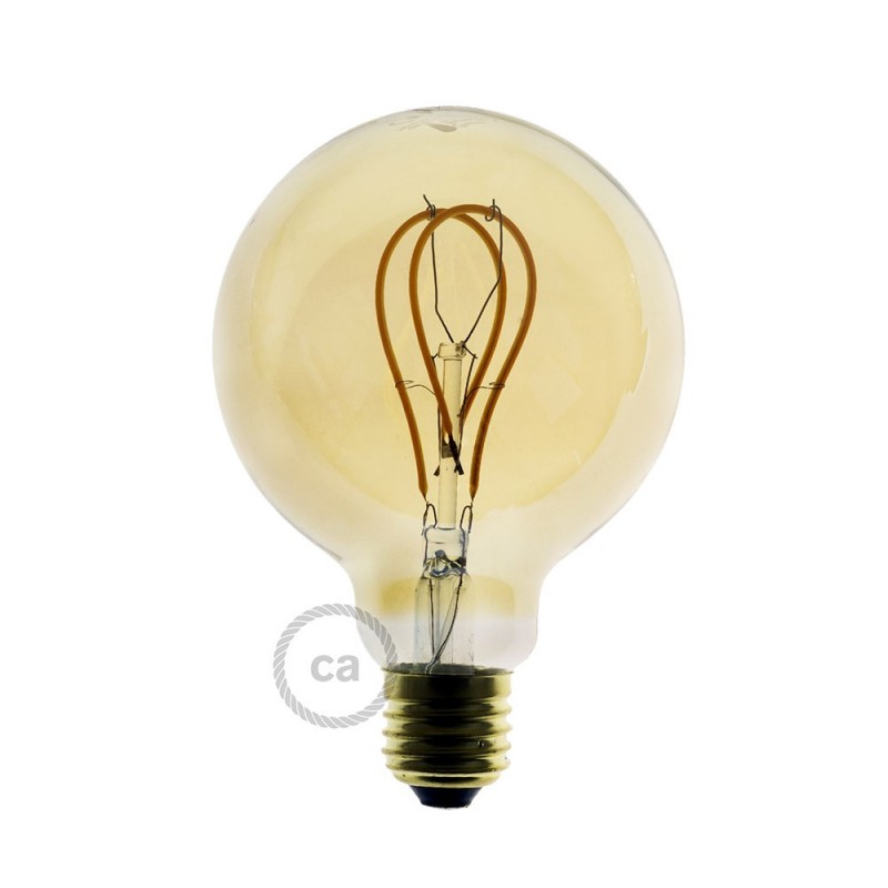 Bombilla Dorada LED Globo G95 Filamento Curvado con Doble Loop 5W E27 Dimmable 2000K