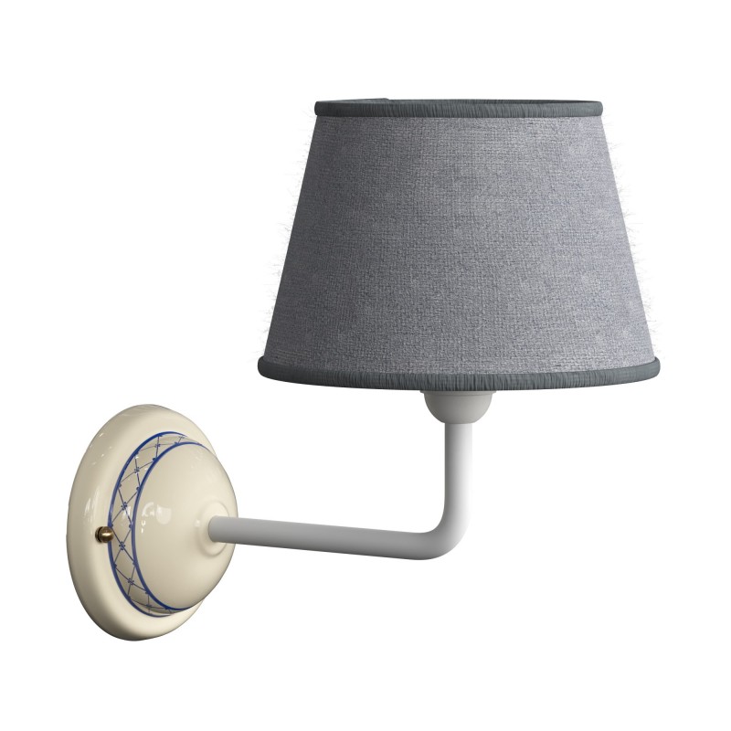 Lámpara de pared Cottage de cerámica con pantalla de tela y tubo de extensión