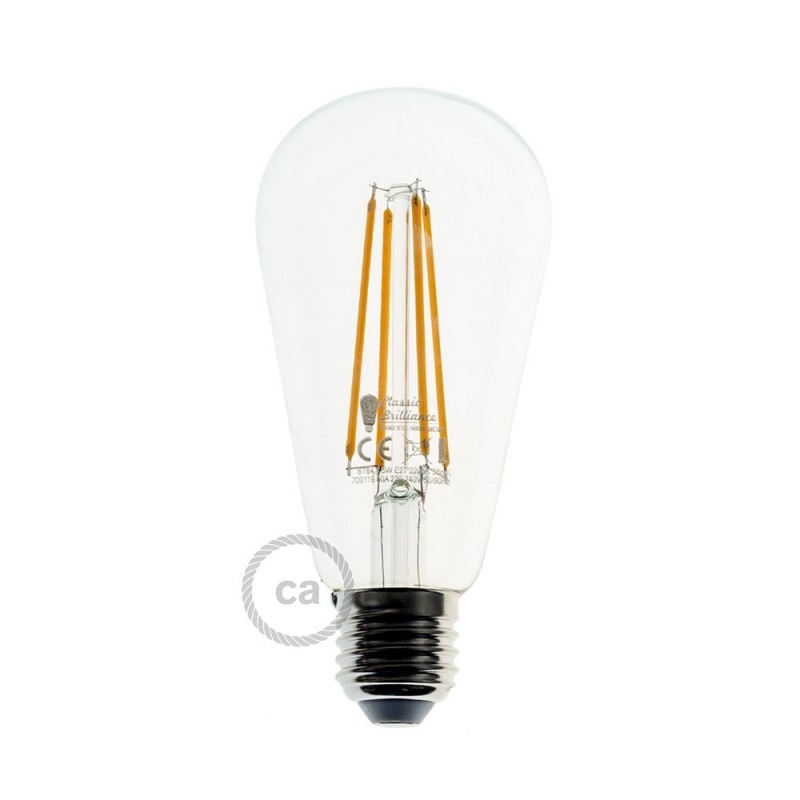 Bombilla Transparente LED Edison ST64 Filamento Largo 7,5W E27 Decorativa Vintage Dimmable 2200K