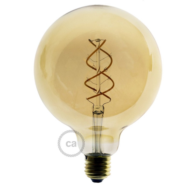 Bombilla Dorada LED Globo G125 Filamento Curvado con Espiral 5W E27 Dimmable 2000K