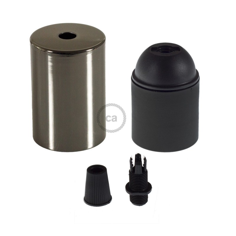 Kit portalámparas cilíndrico de metal E27