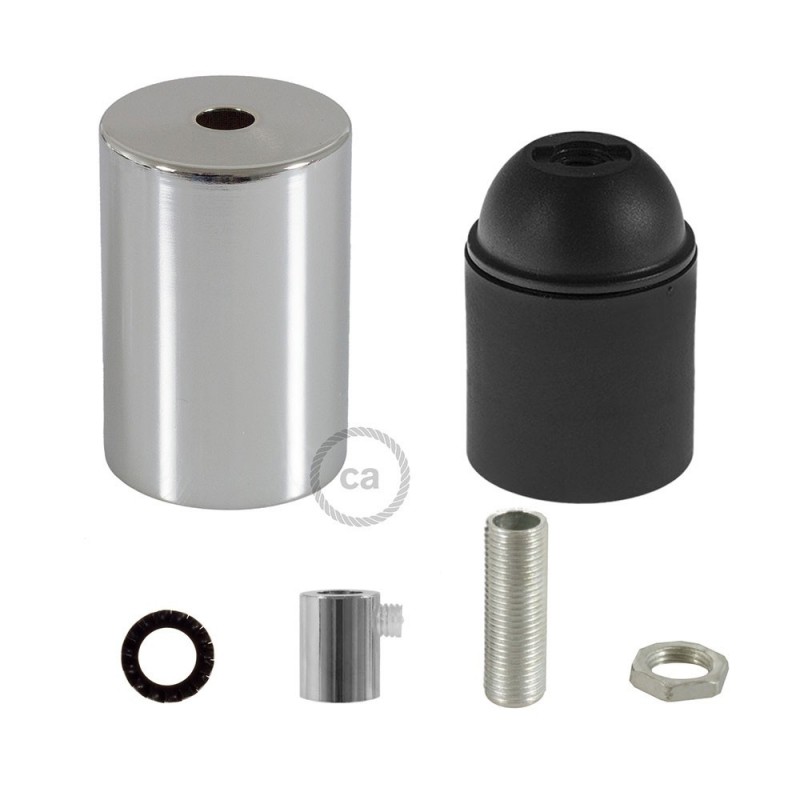 Kit portalámparas cilíndrico de metal E27
