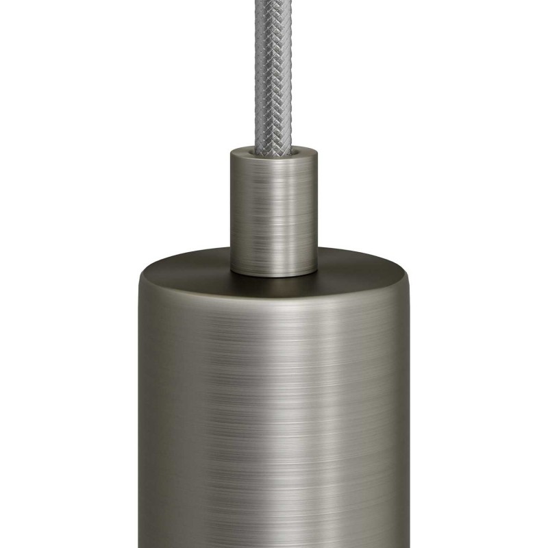 Prensaestopa redondo metal con acabado titanio satinado completo con tubo roscado, tuerca y arandela.