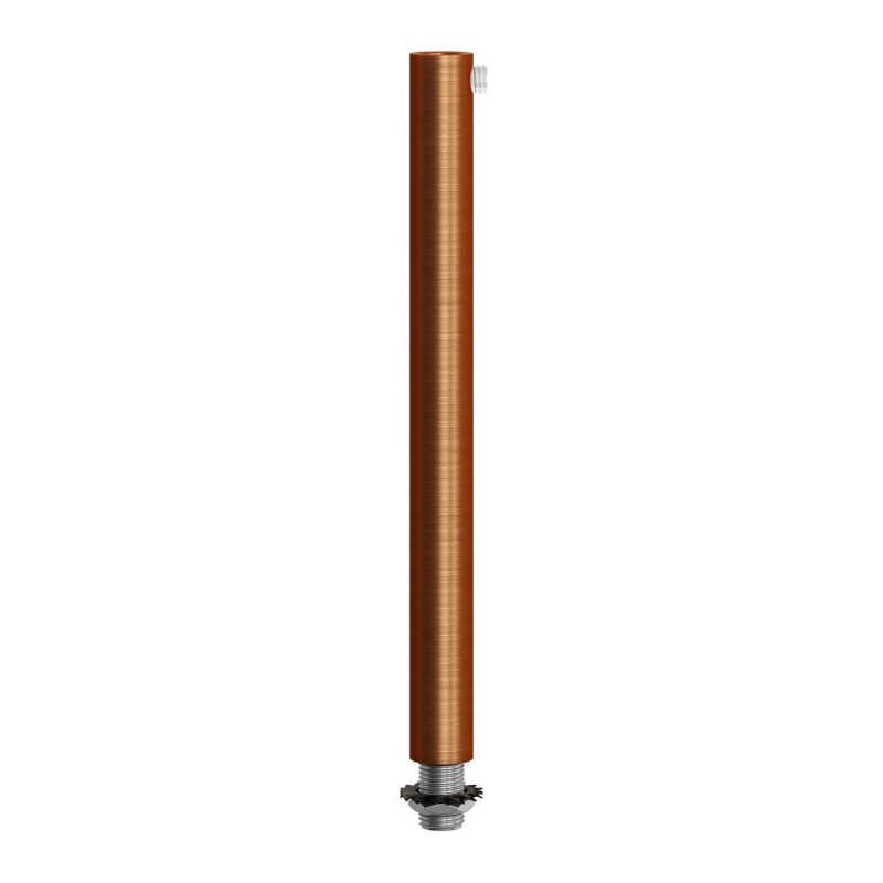 Prensaestopa metálico redondo, longitud 15 cm, acabado cobre satinado, completo de tubo roscado, tuerca y arandela