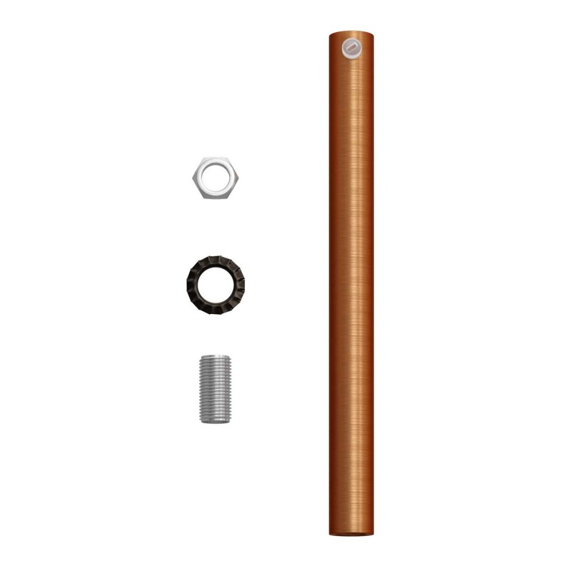 Prensaestopa metálico redondo, longitud 15 cm, acabado cobre satinado, completo de tubo roscado, tuerca y arandela