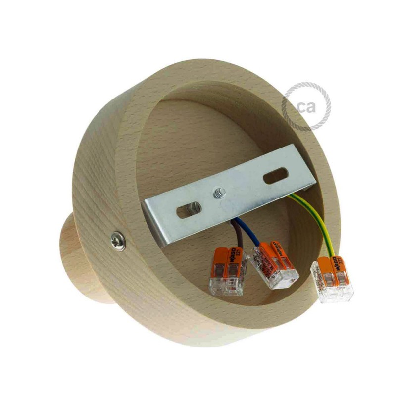 Fermaluce de piel, lámpara de pared o techo de madera forrada en piel. Fabricado en Italia