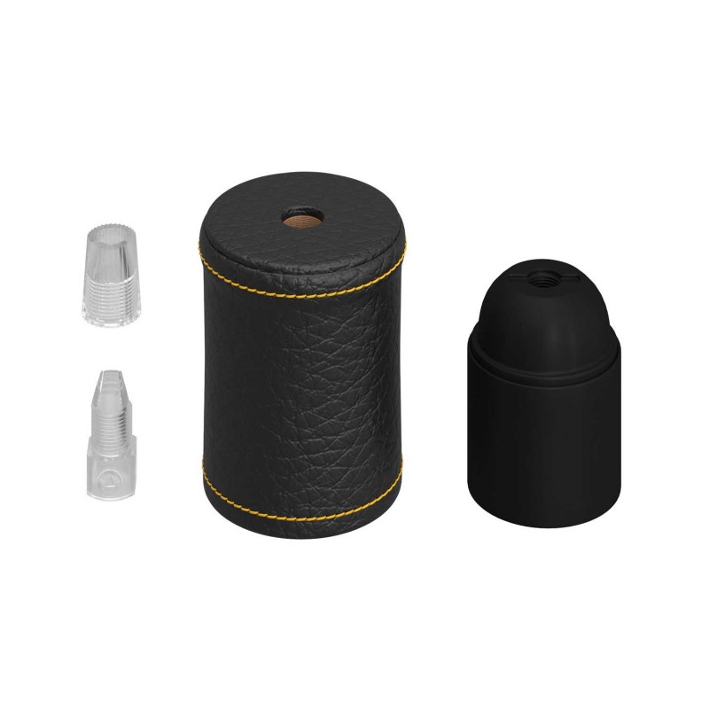 Kit portalámparas de madera forrado en piel