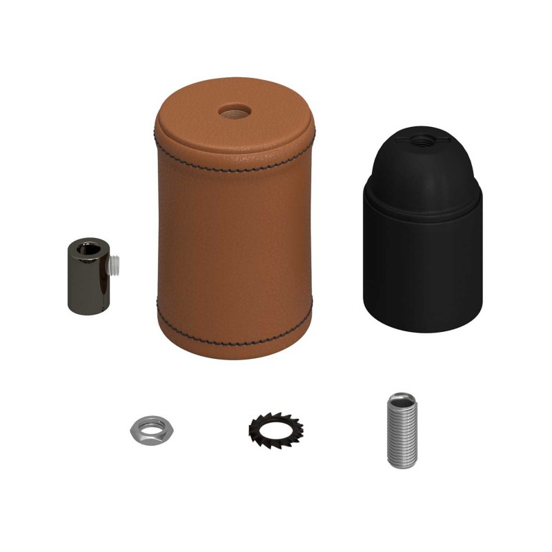 Kit portalámparas de madera forrado en piel