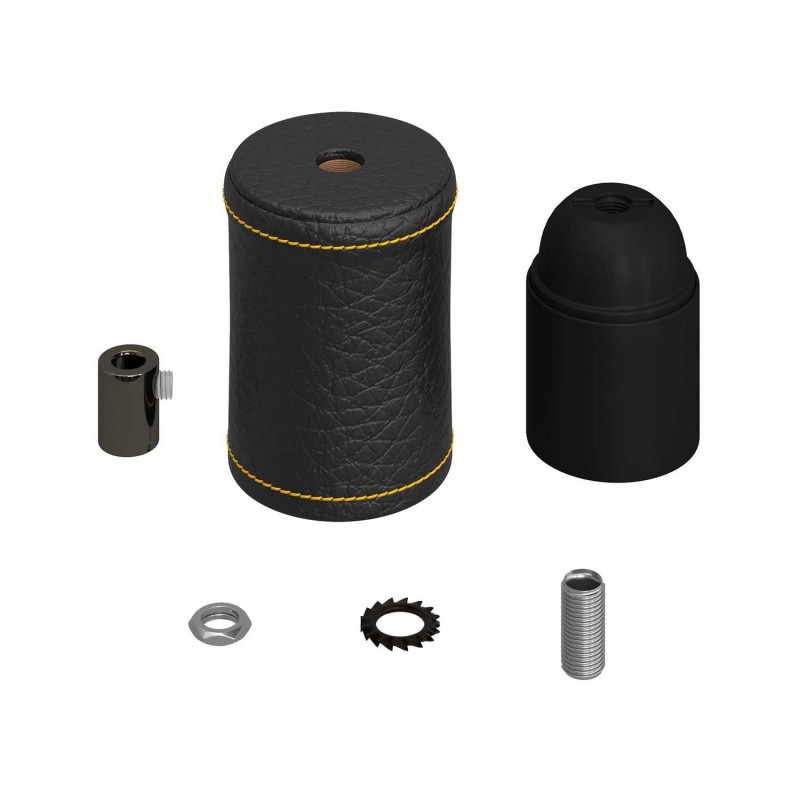 Kit portalámparas de madera forrado en piel