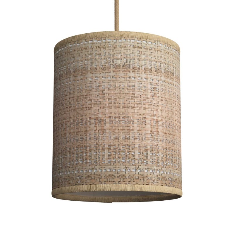 Pantalla de Rafia Natural Cilindro casquillo E27, diámetro 15cm H18cm - 100% Fabricado en Italia