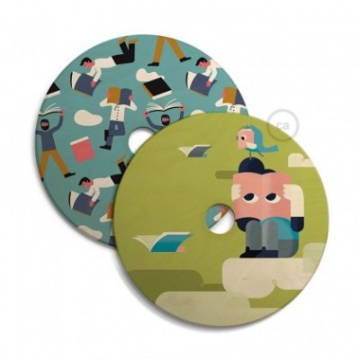 UFO Pantalla de madera ilustrada por varios artistas, doble cara - Diámetro 33cm