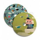 UFO Pantalla de madera ilustrada por varios artistas, doble cara - Diámetro 33cm