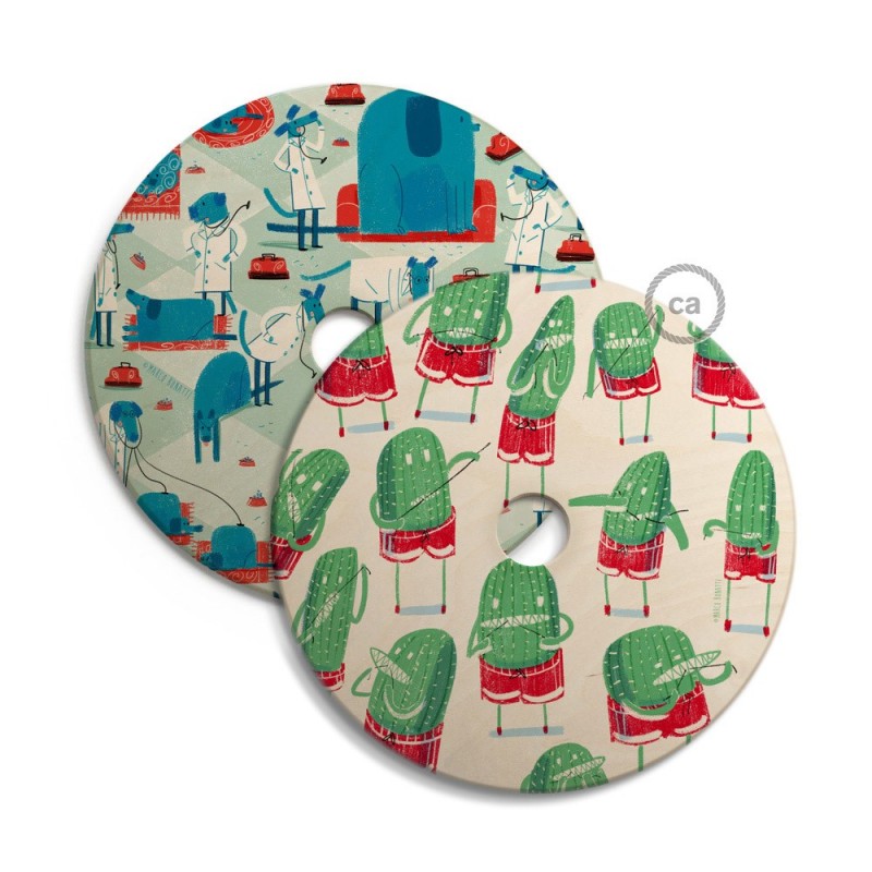 UFO Pantalla de madera ilustrada por varios artistas, doble cara - Diámetro 33cm