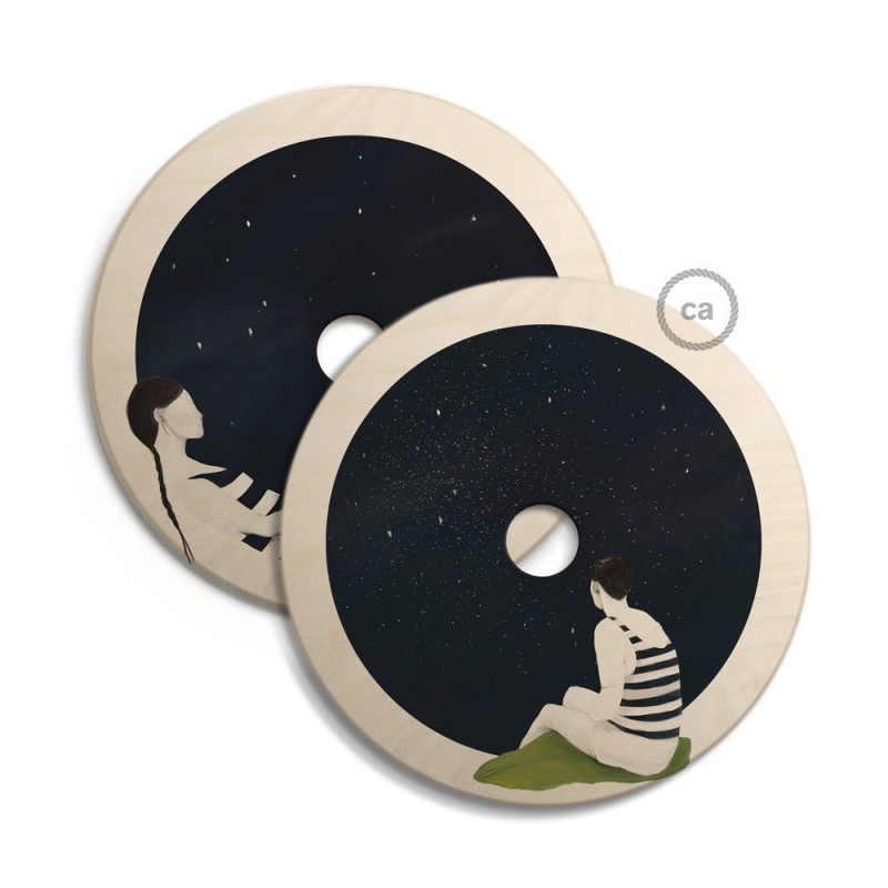 UFO Pantalla de madera ilustrada por varios artistas, doble cara - Diámetro 33cm