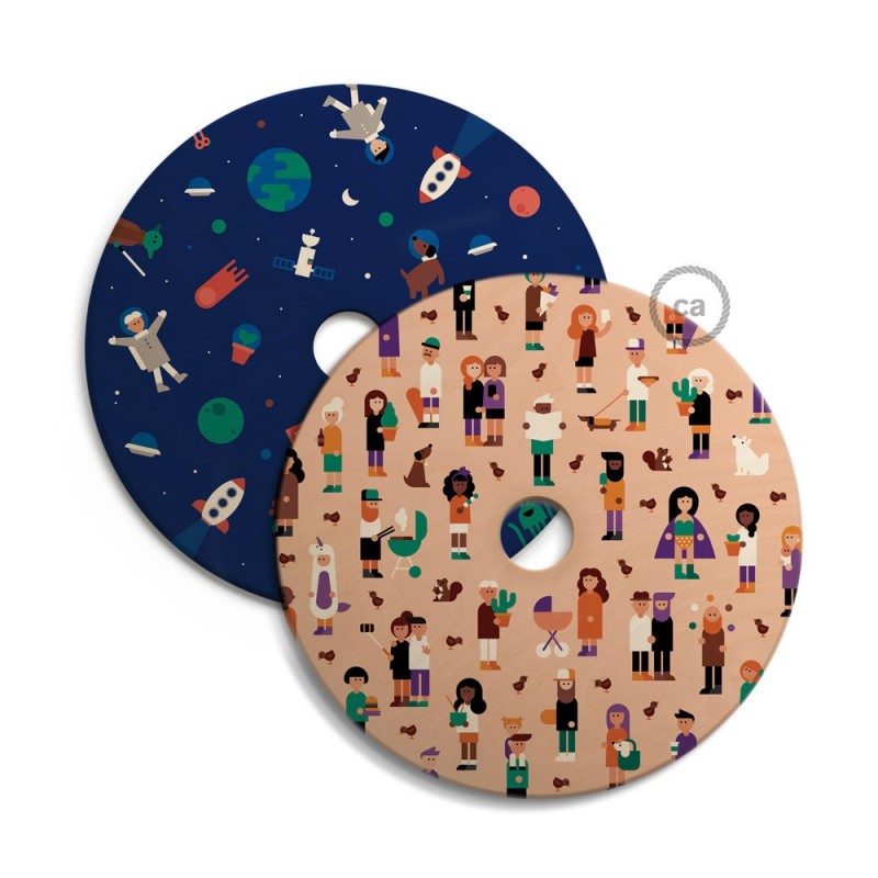 UFO Pantalla de madera ilustrada por varios artistas, doble cara - Diámetro 33cm