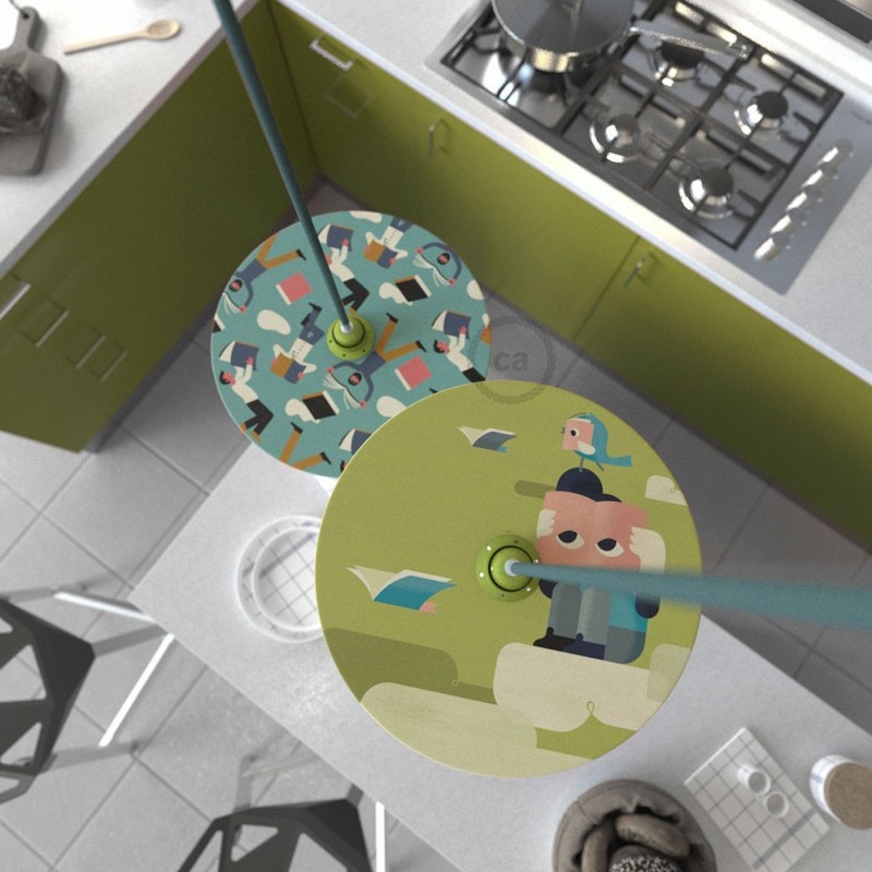 UFO Pantalla de madera ilustrada por varios artistas, doble cara - Diámetro 33cm