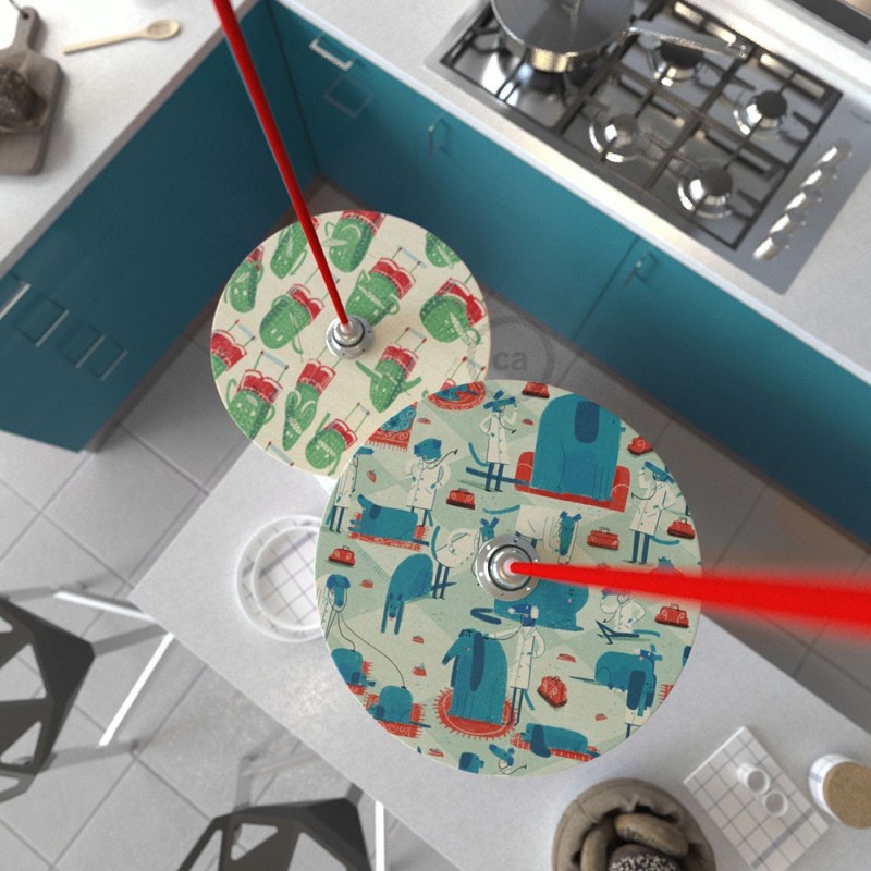 UFO Pantalla de madera ilustrada por varios artistas, doble cara - Diámetro 33cm