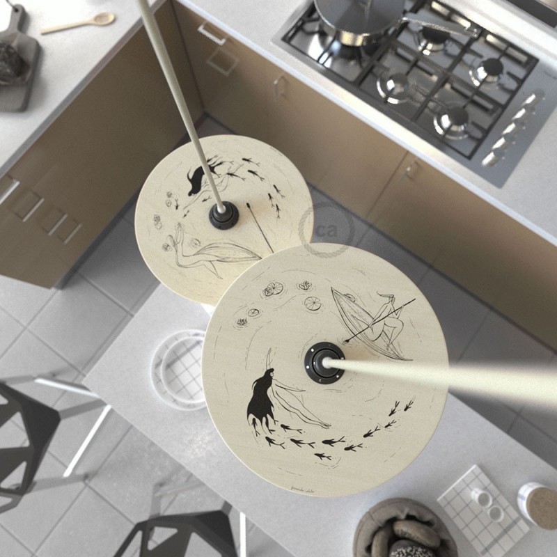 UFO Pantalla de madera ilustrada por varios artistas, doble cara - Diámetro 33cm