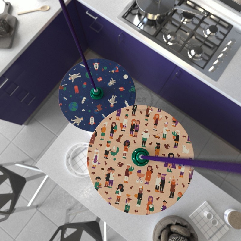 UFO Pantalla de madera ilustrada por varios artistas, doble cara - Diámetro 33cm