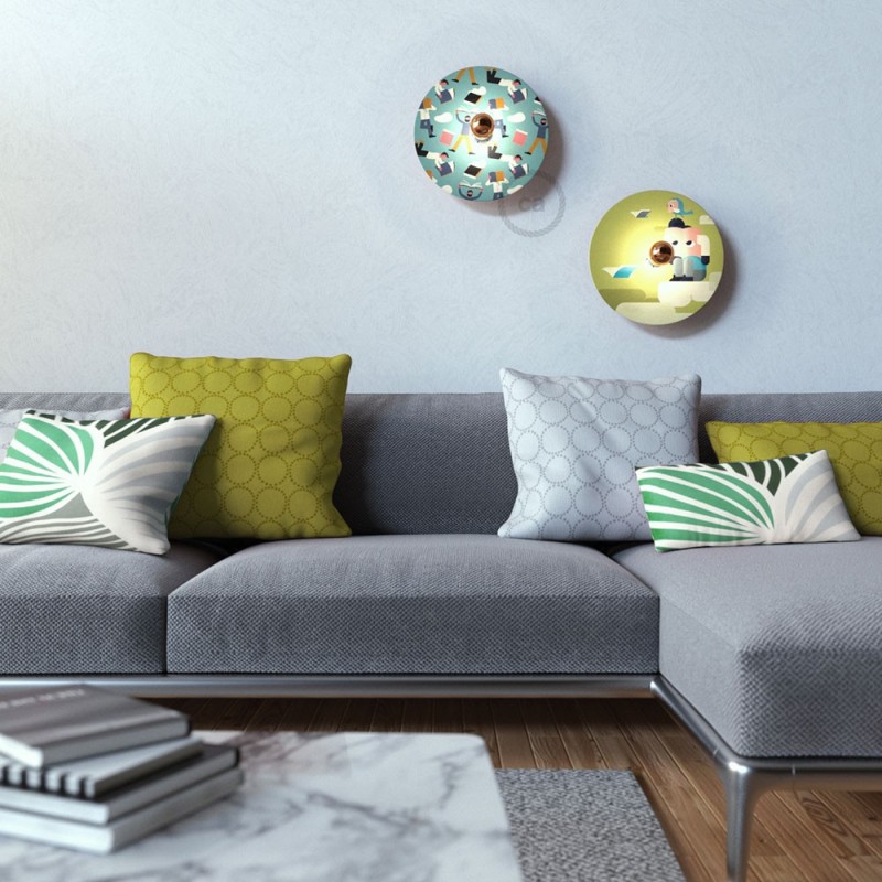 UFO Pantalla de madera ilustrada por varios artistas, doble cara - Diámetro 33cm