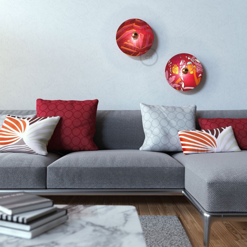 UFO Pantalla de madera ilustrada por varios artistas, doble cara - Diámetro 33cm