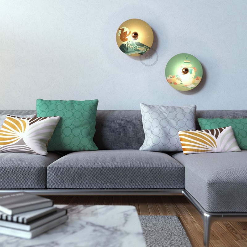 UFO Pantalla de madera ilustrada por varios artistas, doble cara - Diámetro 33cm