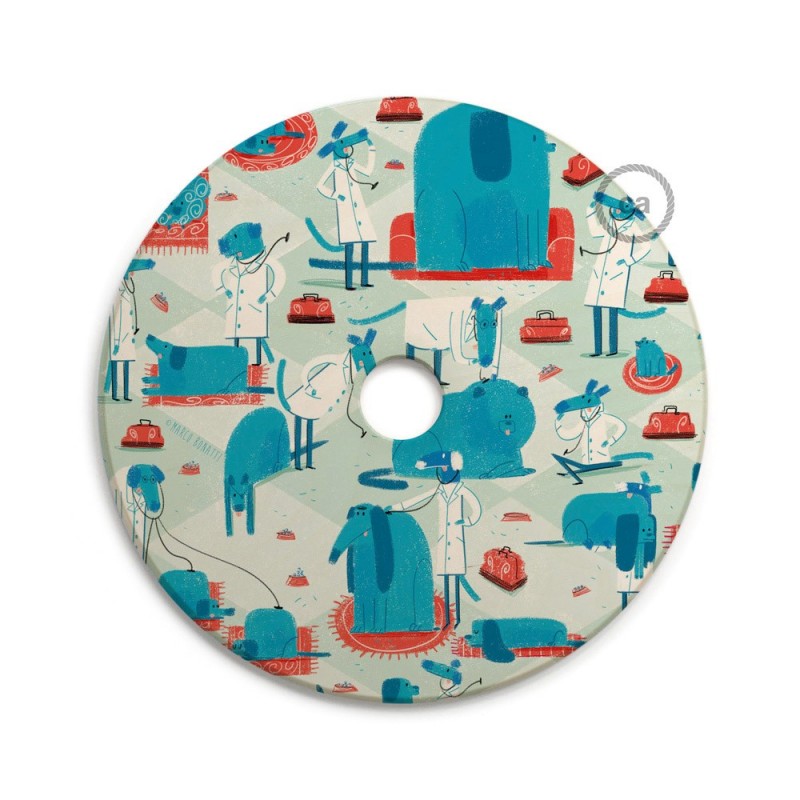 UFO Pantalla de madera ilustrada por varios artistas, doble cara - Diámetro 33cm