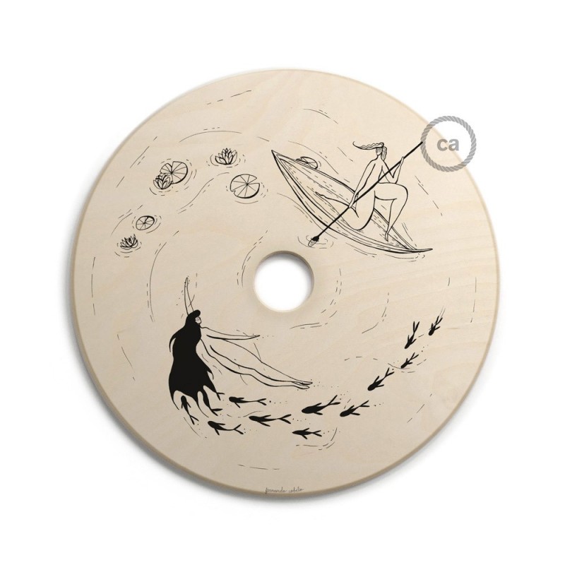 UFO Pantalla de madera ilustrada por varios artistas, doble cara - Diámetro 33cm