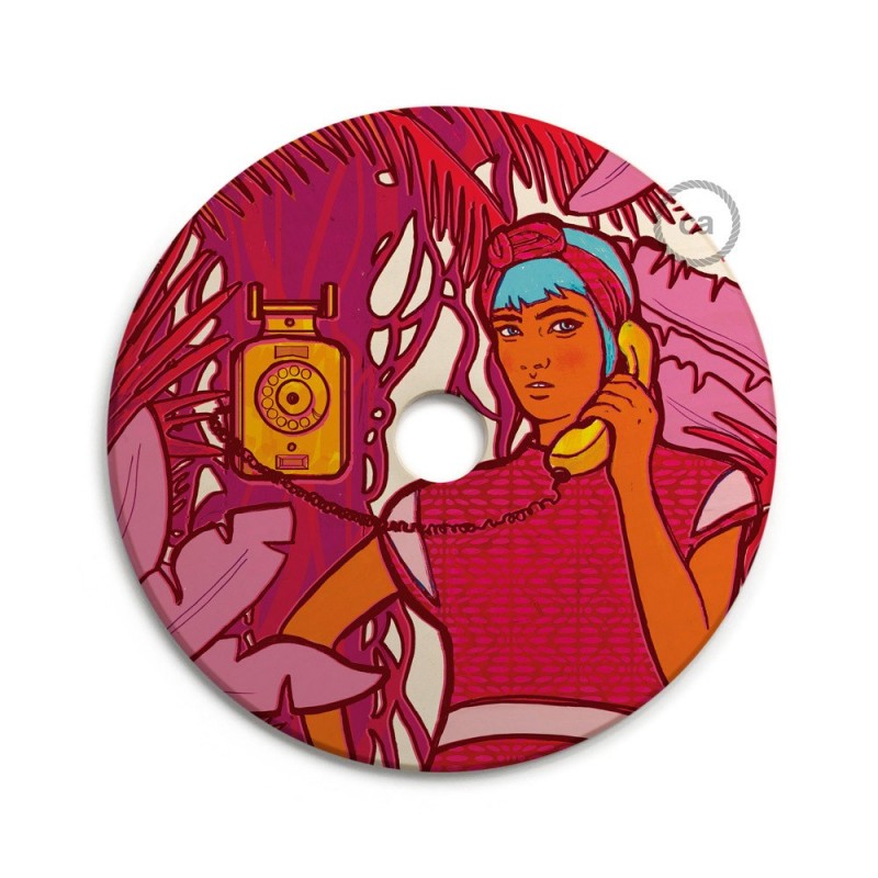 UFO Pantalla de madera ilustrada por varios artistas, doble cara - Diámetro 33cm